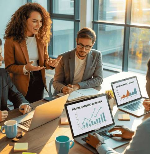 Digital marketing team collaborating on growth strategy and business solutions